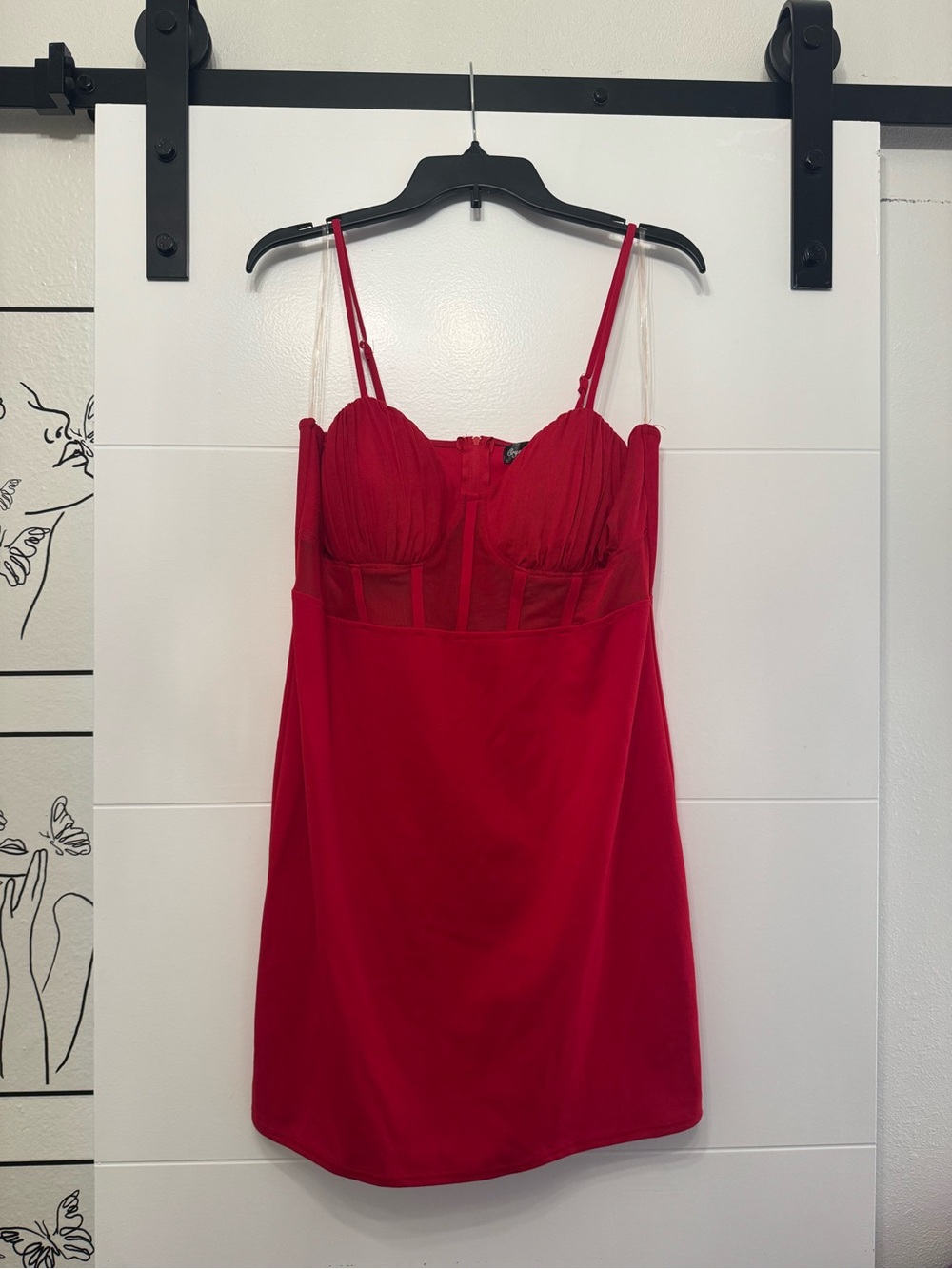 Crystal Doll Red Bustier Slip Dress with Adjustable Straps